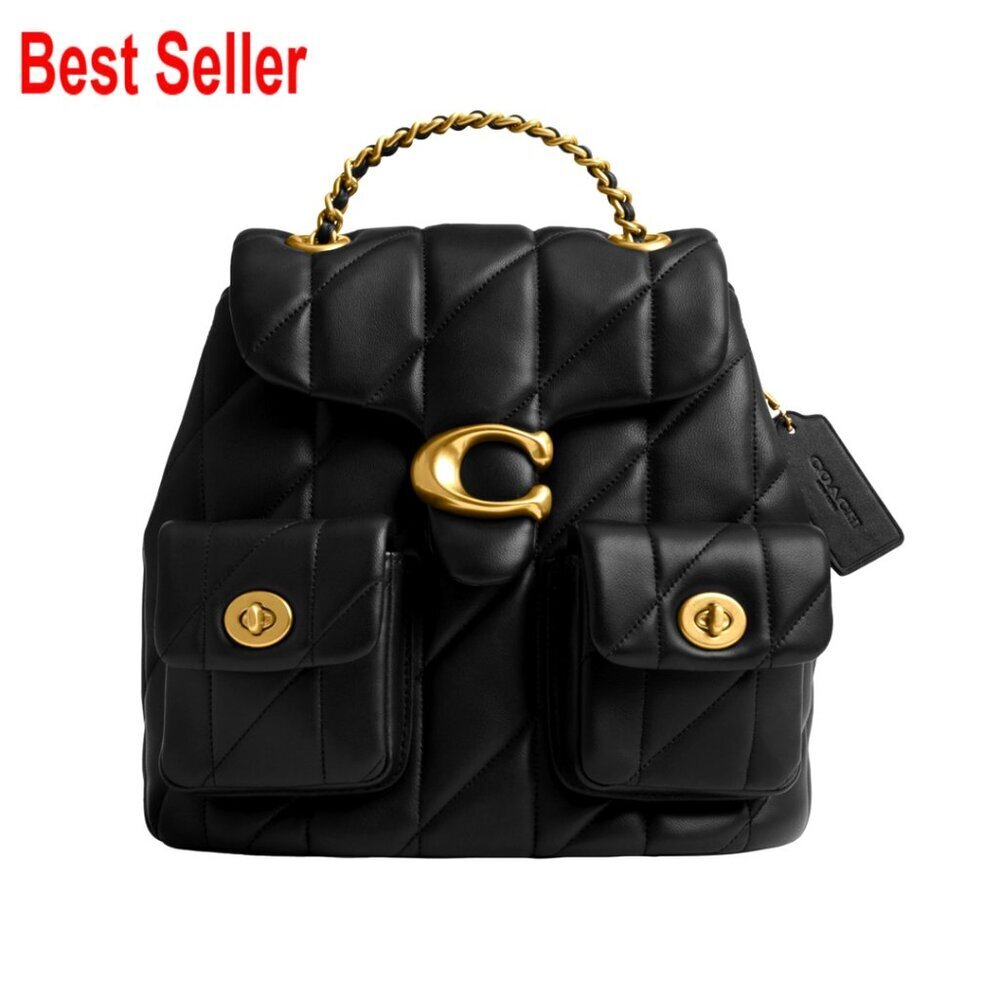 Quilted Leather Backpack with Adjustable Chain Straps